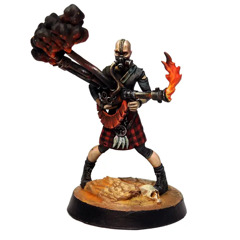 Ascua con lanzallamas y protección contra la contaminación