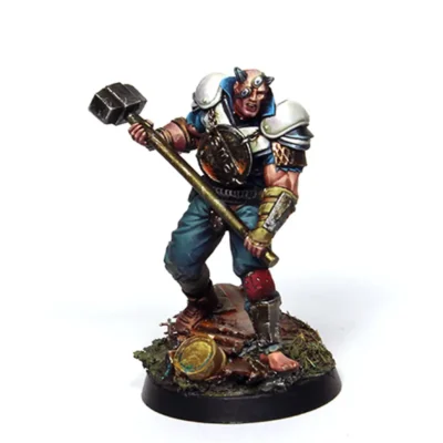 Bruto con armadura metálica y maza pesada