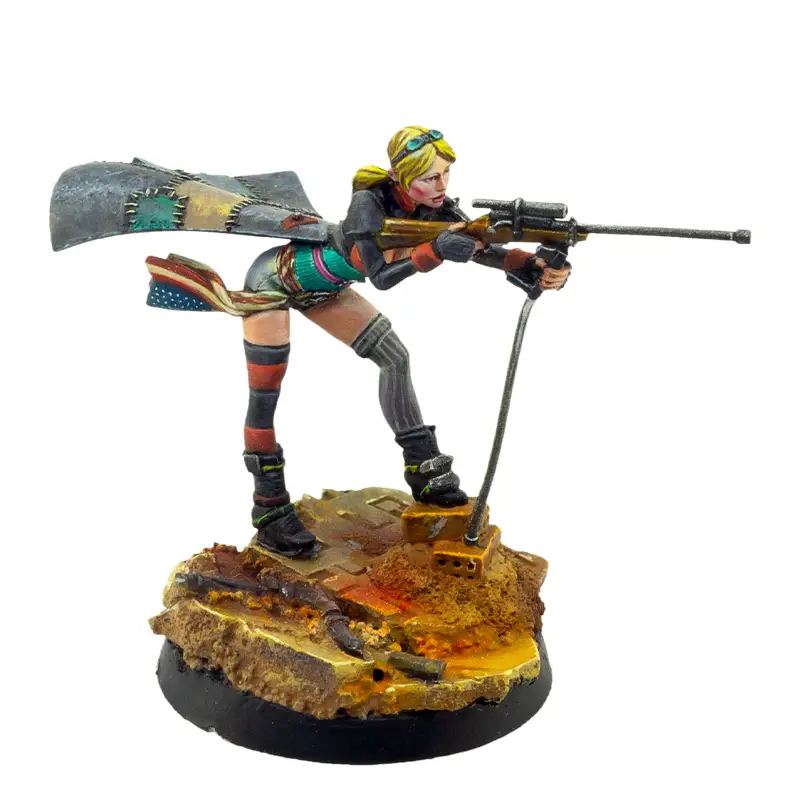 Engranaje con rifle y mira telescópica